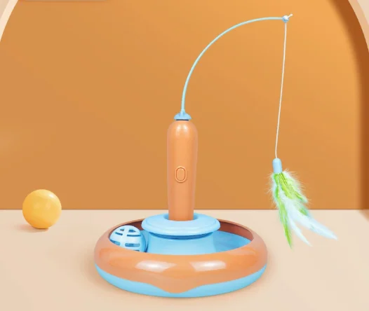360 Smart Automatic Interactive Modern Cat Toy Ball with Ropes and Cartoon Design Battery Operated