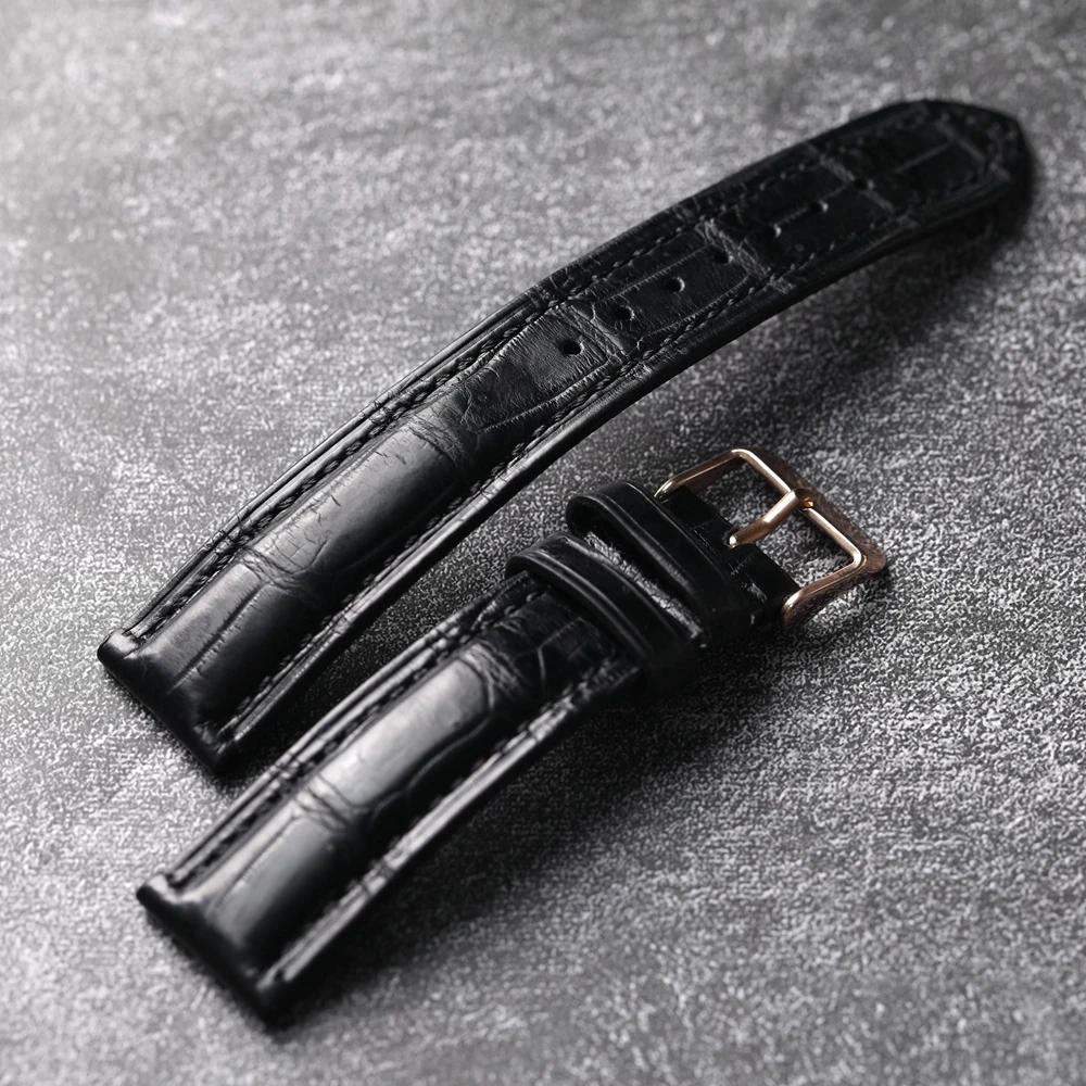 Handmade American Alligator Strap 20MM 22MM Double Sided Alligator Vintage Style Black Butterfly Clasp Men Bracelet