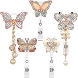 Diamond ABS Butterfly Card Holder Cilp Badge Reel ID Tag Name Badge Clip for Hospital Nurse Doctor Work Card Accessories Lanyard