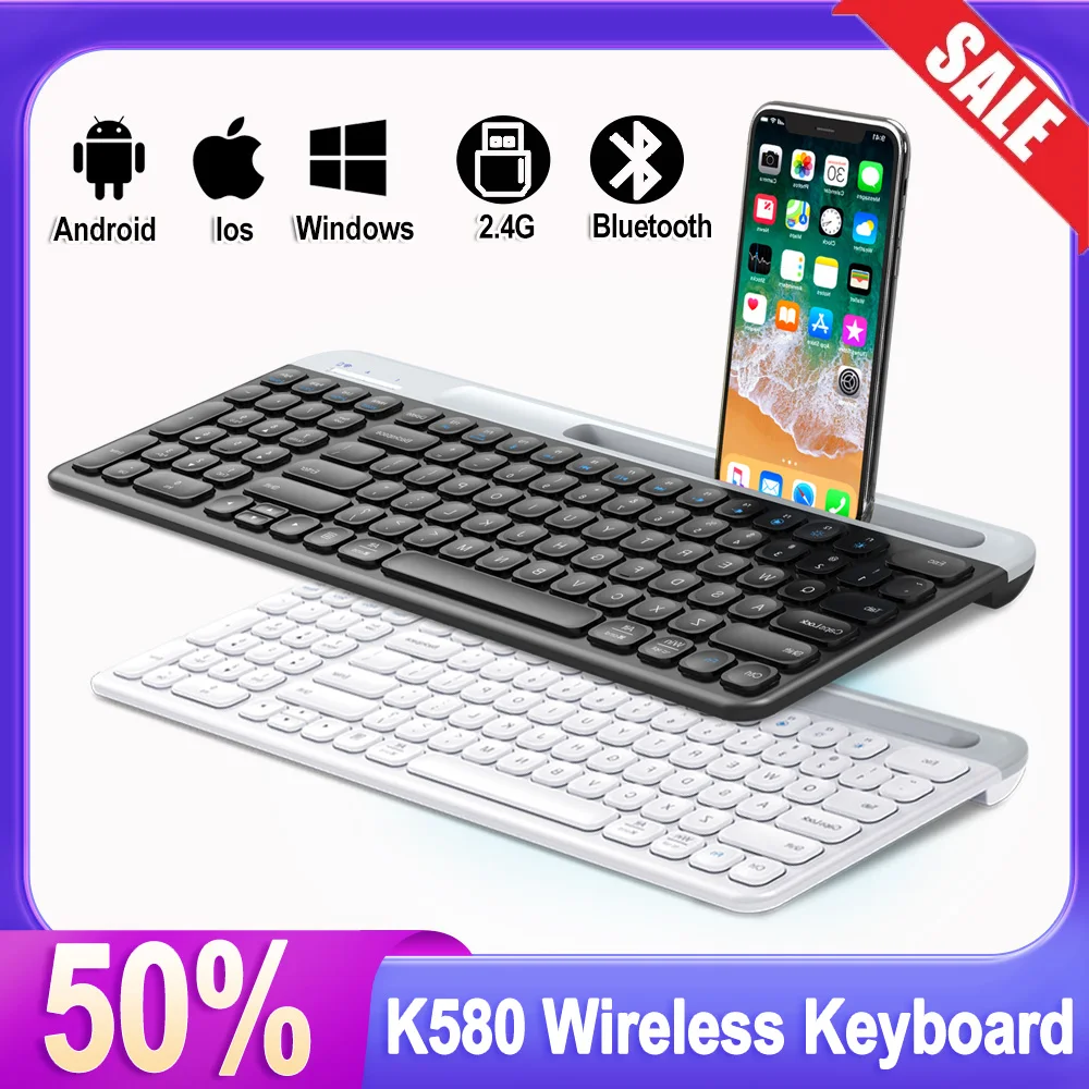 

Беспроводная клавиатура Bluetooth K580, бесшовная перекрестная платформа для ноутбуков, Mac, настольных компьютеров, ПК
