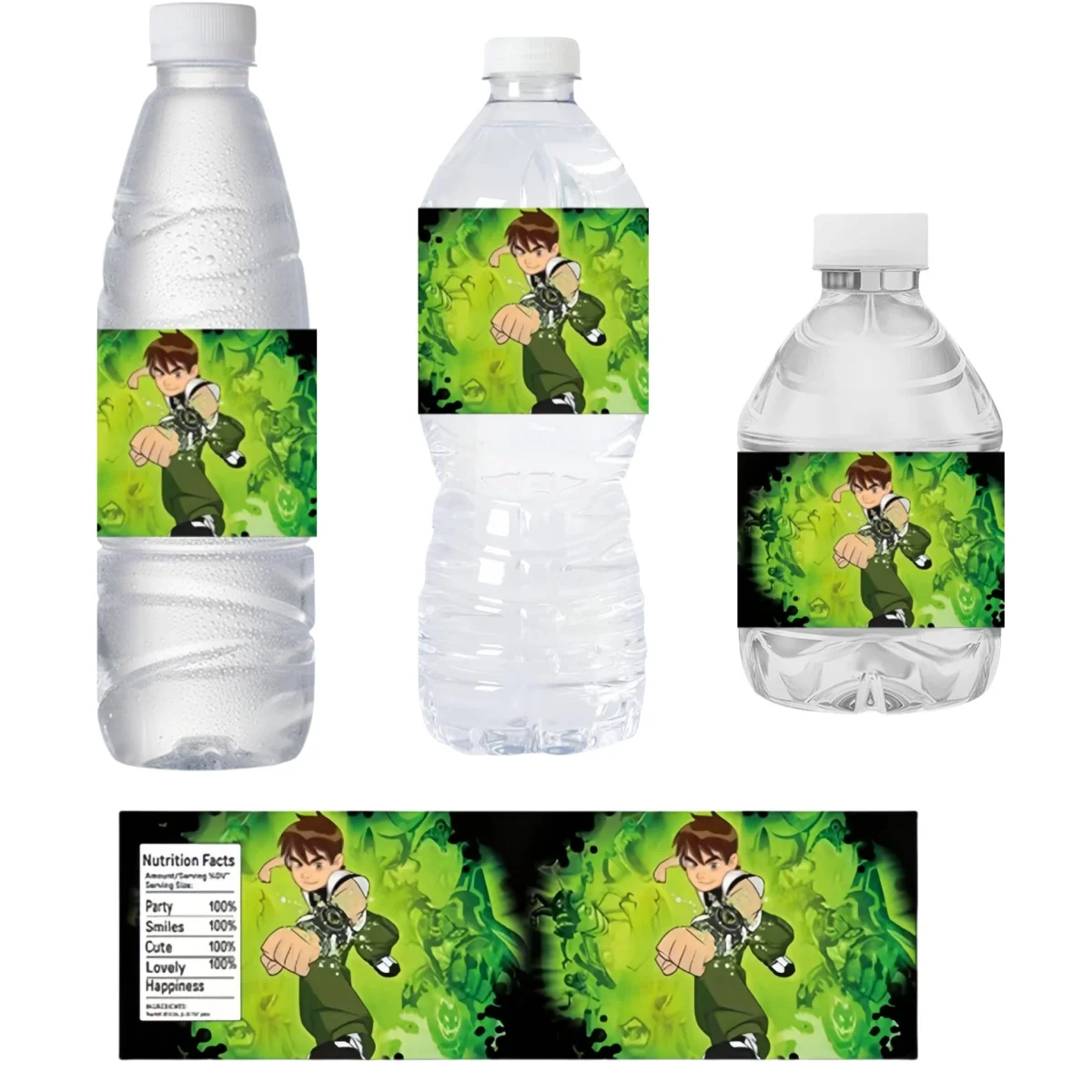 10/20/30PCS ben 10 Stickers Water Bottle Label Birthday Decor Juice Cup Waterproof Sticker Kids Gifts Party Favors DIY Supplies