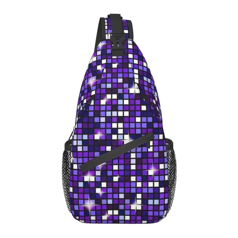 Dark Blue Disco Ball Glitter Sling Chest Bag Customized Shoulder Crossbody Backpack for Men Cycling Camping Daypack