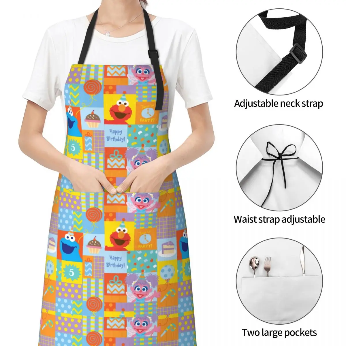 Gifts for Men Women Chef Bib Apron Cartoon Cookies Monsters Product Baking Aprons Adjustable 2 Pockets Water & Oil Resistant