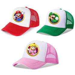 Boné de beisebol Super Mario Bros, proteção solar infantil, respirável princesa pêssego Yoshi Luigi malha chapéu, presente de verão