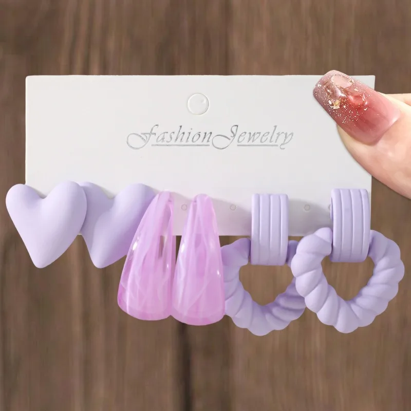 3 pares de conjunto de brincos em forma de coração coloridos doces, joias de material CCB geométrico elegante, presente de festa de feriado