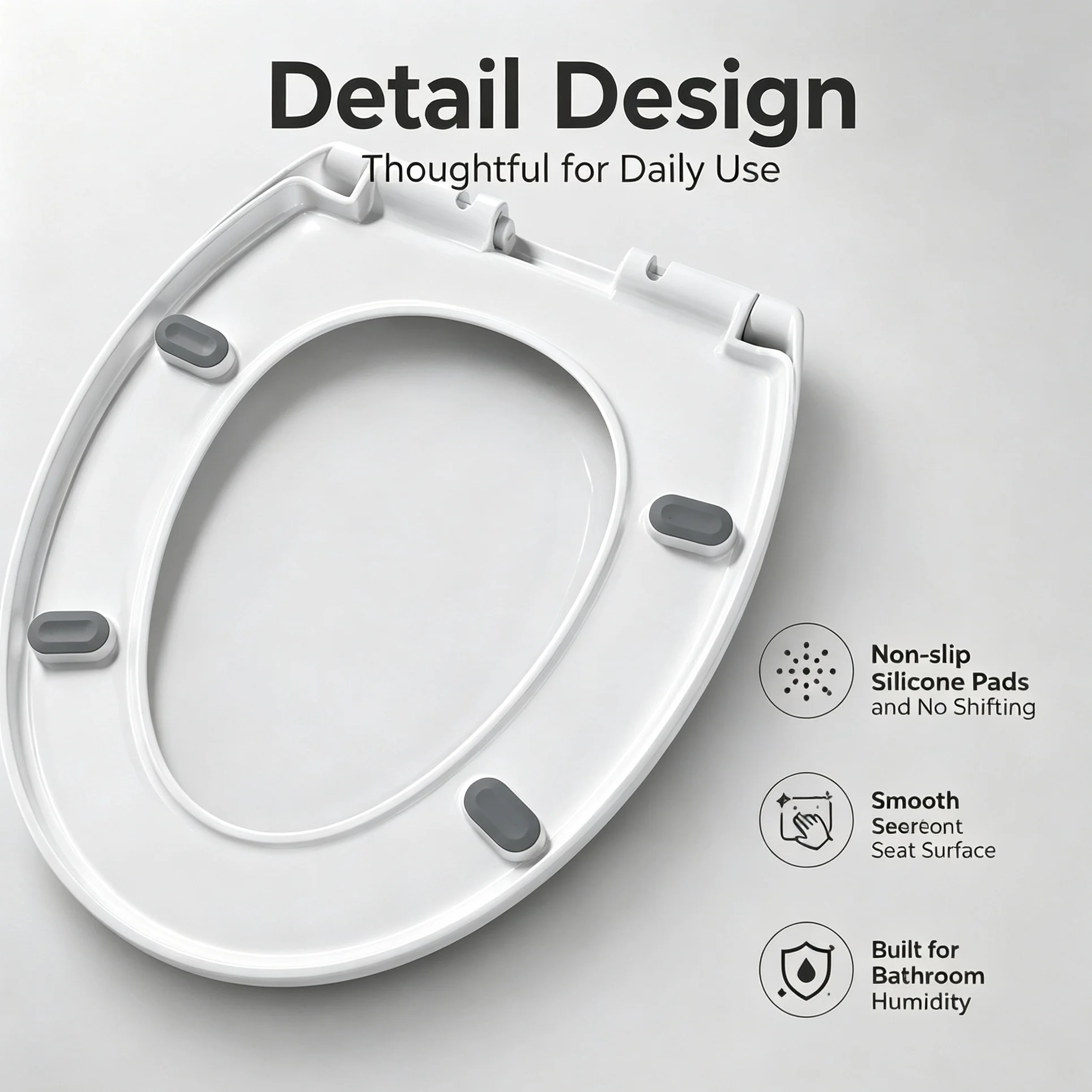 U-Shape Toilet Seat White PP Material Soft Close Quiet Anti-Yellowing Anti-break Adjustable Hinges Easy Install Bathroom Toilet