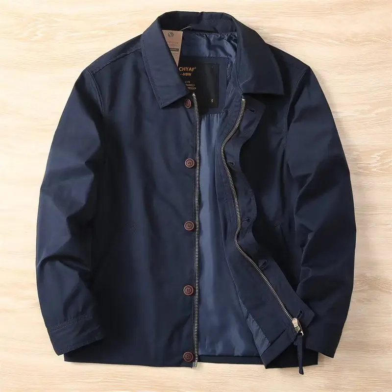 Classic American Business Collar Jacket Zipper Button Windproof  Color Spring Autumn Versatile Workwear Outerwear