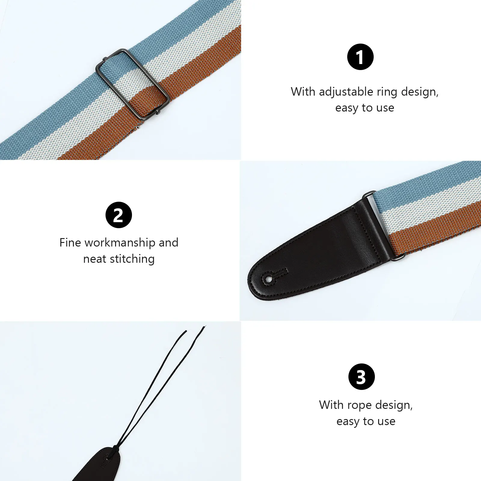 

1 Pc Comfortable Cotton Pu Guitar Strap Adjustable Thickening Durable Wear Resistant Portable Convenient To Use Instrument Strap