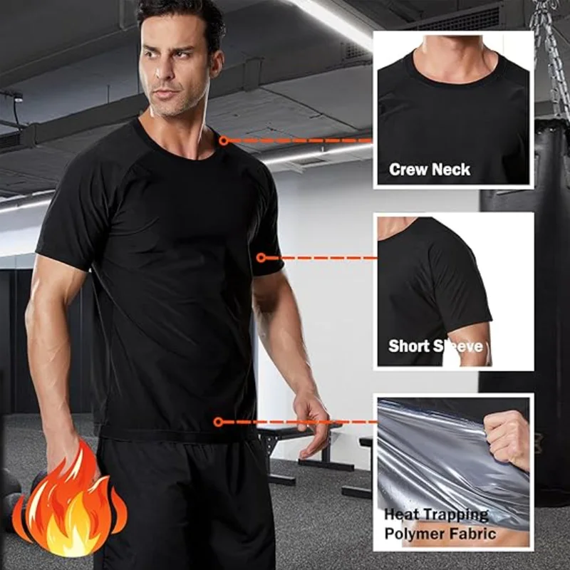 MrifDila Sauna Suit Short Sleeve Men Sauna Shirt for Men Sweat Sauna Suit for Gym Exercise Compression Shirt Workout Shapewear