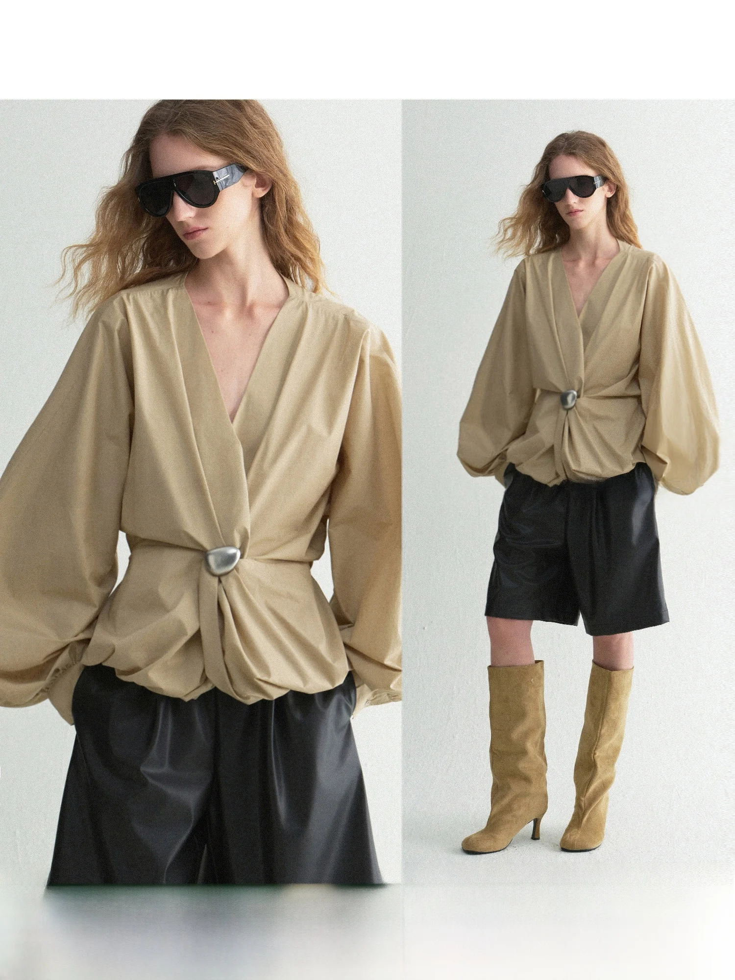 

Платье Mogas Elite Queen из смесового хлопка с завязками на талии, с дизайном в виде цветочных бутонов, повседневное, с длинными рукавами, V-образным вырезом, для офиса