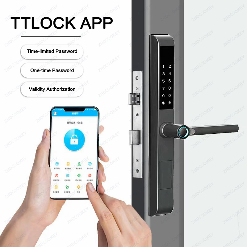 3.2CM Fingerprint Double Side Waterproof Slim Smart Door Lock Aluminum IC Card Password TTLock APP Electronic Sliding Door Locks