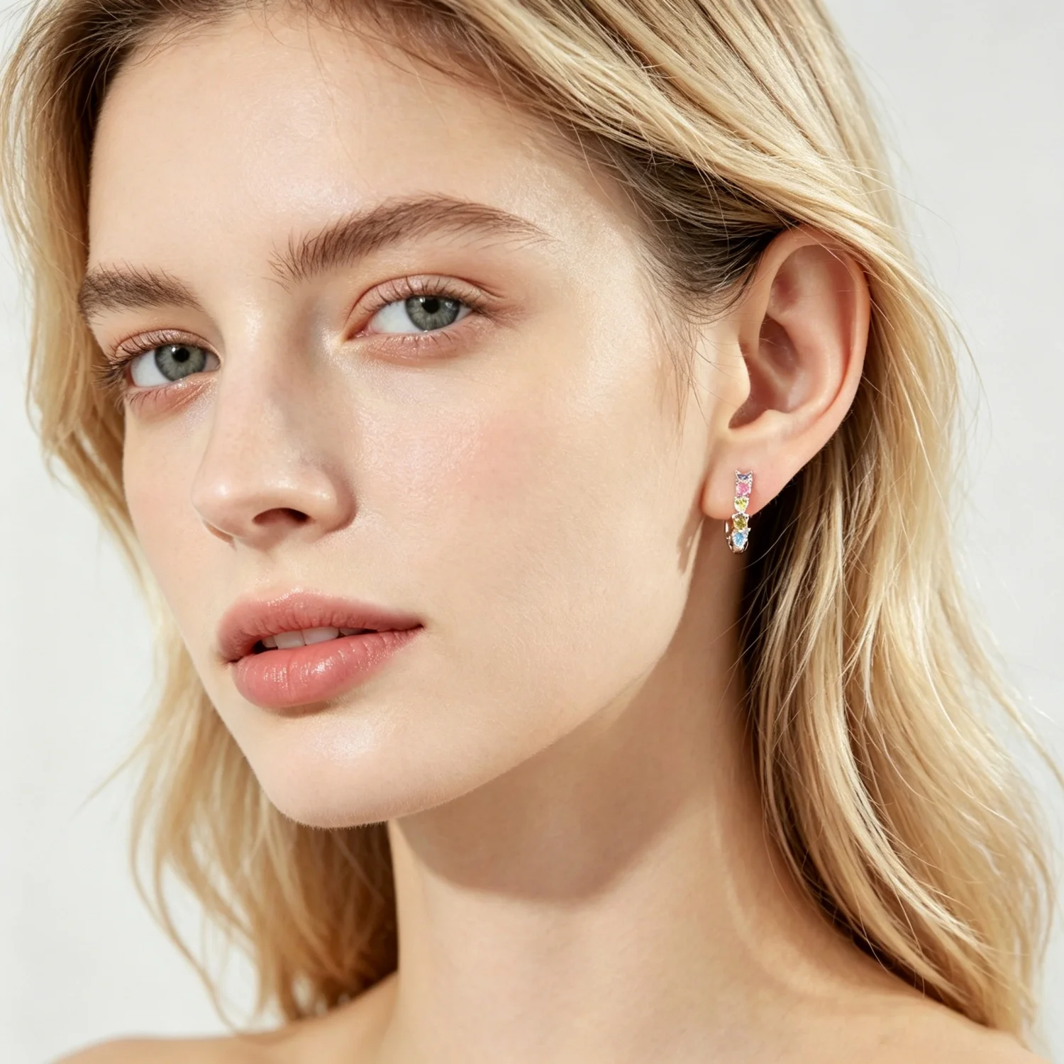MISEFF S925 Sterling Silver Earring Exquisite Colored Heart-Shaped Zircon Hoop EarringWomen Birthday Gift Valentine's Day Gifts