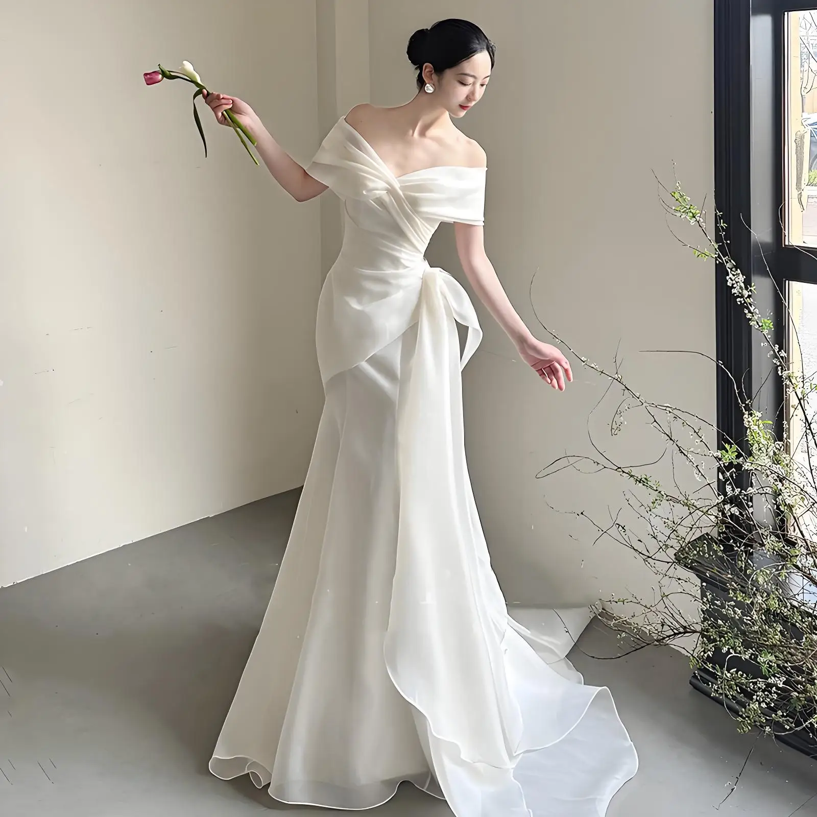 Beshinel مخصص قبالة الكتف فساتين زفاف خفيفة فاخرة 2025 حورية البحر زي العرائس ذيل الغزل فستان أبيض Vestidos