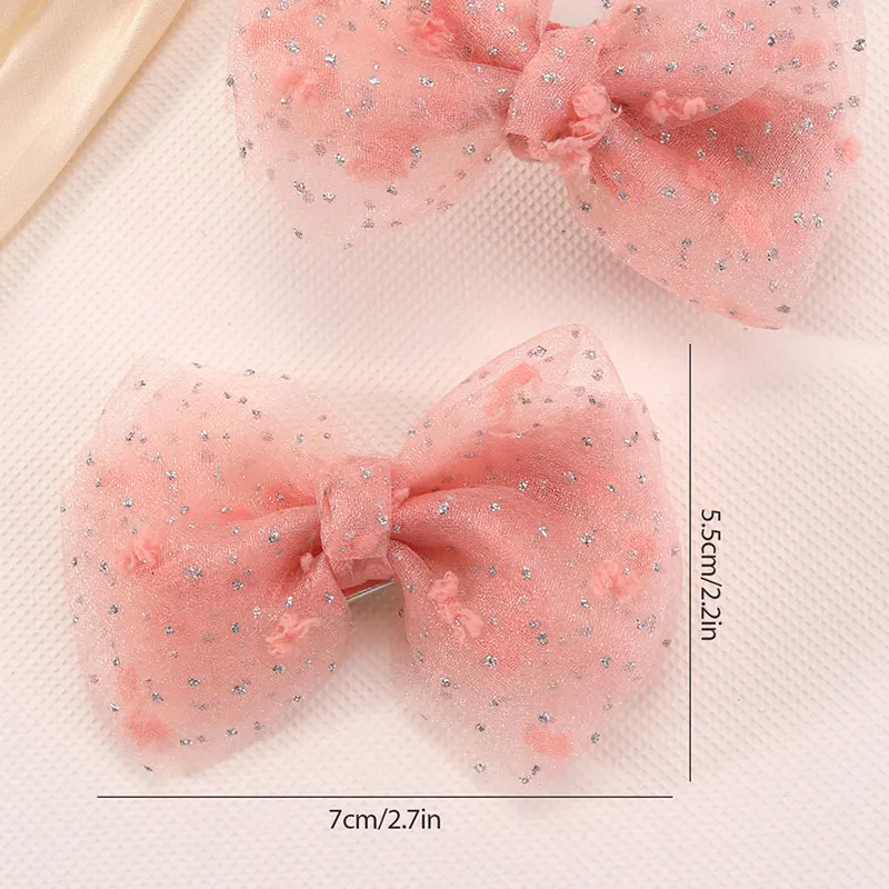 2Pcs Sweet Girls Lace Hairpin Princess Shinng Dot Hair Bow Clips Children Duckbill Clip Fashion Hairpins Hair Accessories