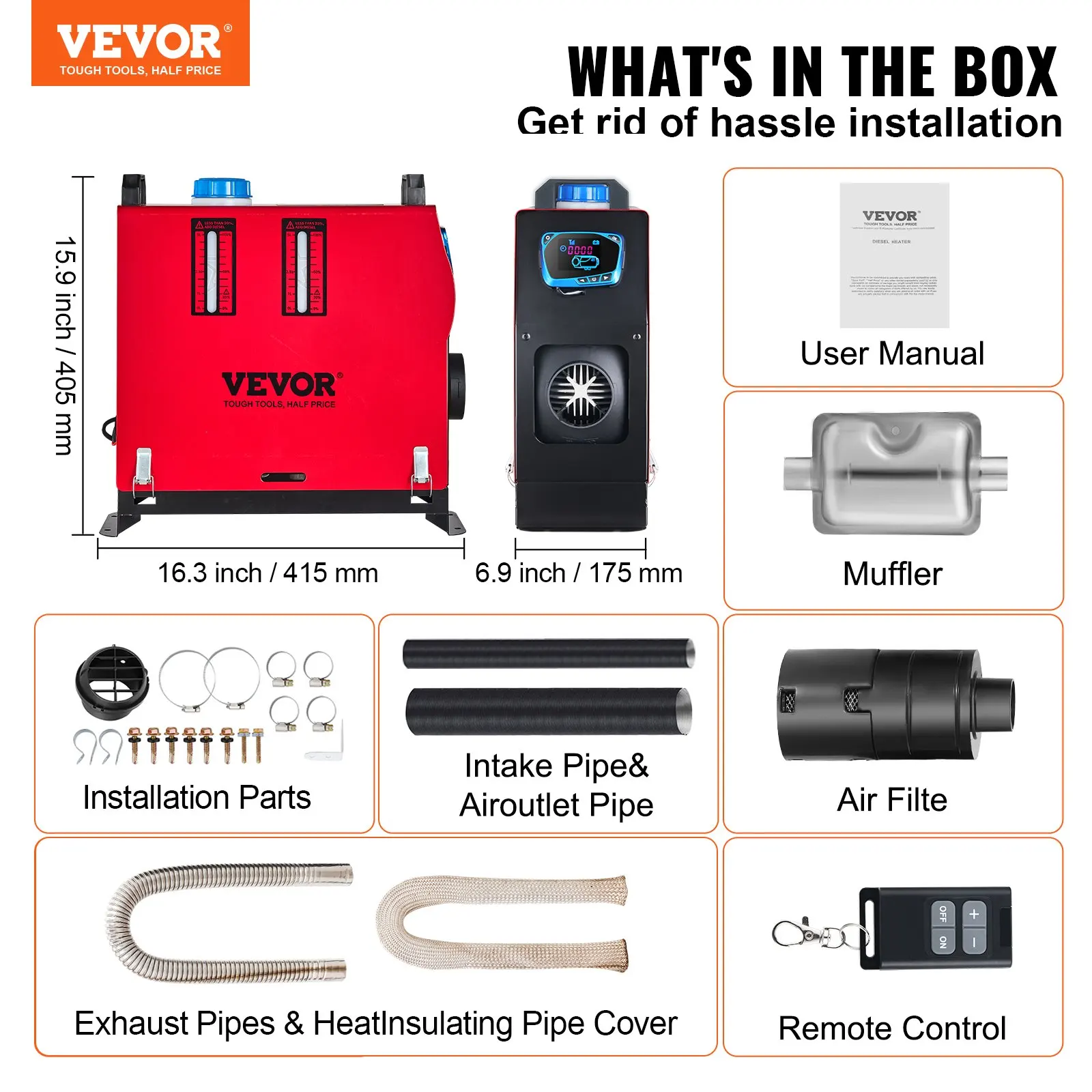 VEVOR 5KW/8KW Dieseluchtverwarmer Alles-in-één Dieselverwarmer 12V met afstandsbediening voor campers, vrachtwagens, bus en aanhanger