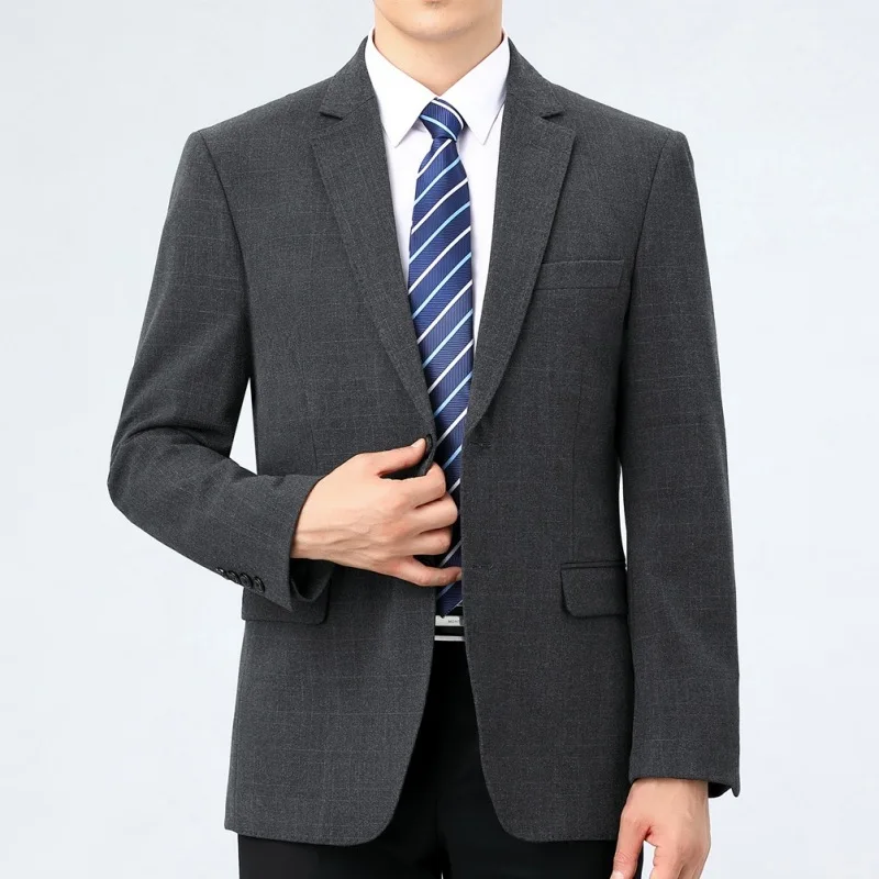 

Men's Casual Woolen Suit Jaet Autumn New Mid-Year Dad ey id Suit No Ironing Single Woolen Top Busin Sle Workwear