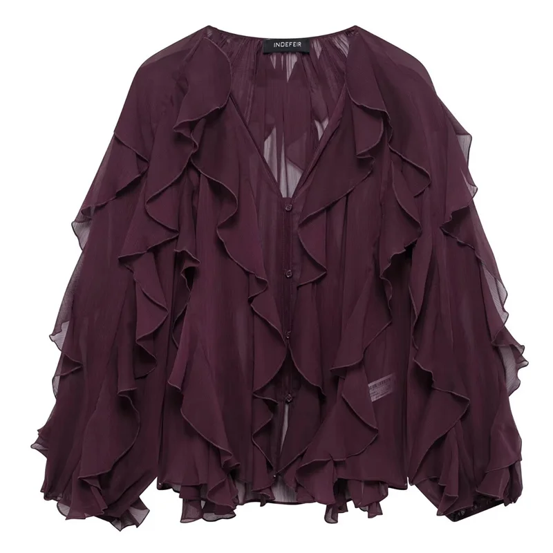 

ABRT-Women Dressy Casual Blouse Business Long Sleeve V Neck Ruffles- Tops Office Work Outfit