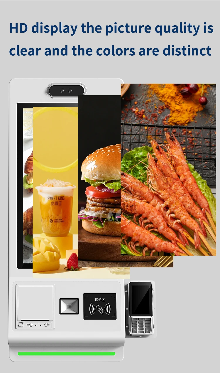 VETO 18.5 21.5 24 27 32 بوصة كشك الدفع الذاتي المثبت على الأرض/الحائط مع ماسح رمز الاستجابة السريعة 80 مم طابعة حرارية