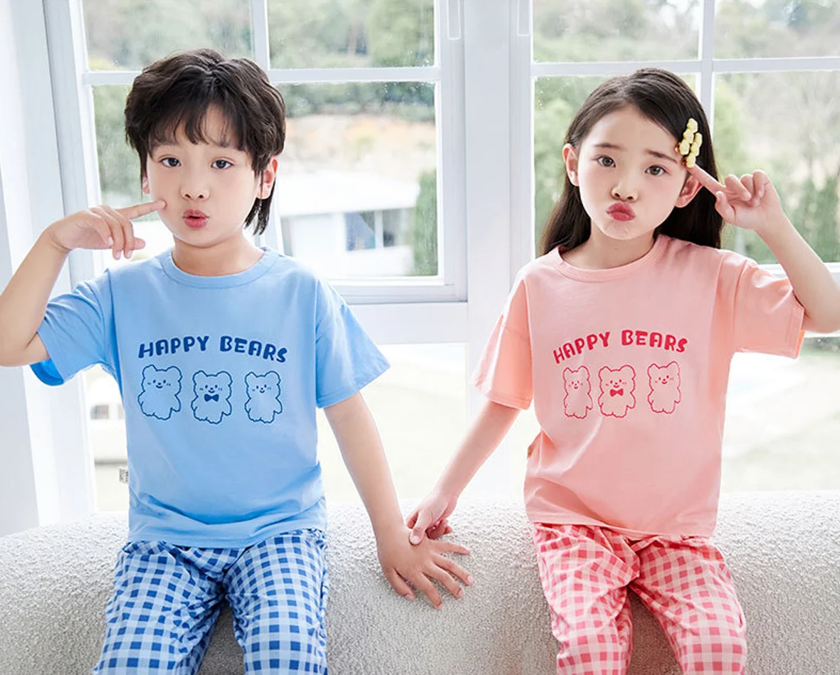 Летняя модная тенденция, домашняя одежда, костюмы, тонкий пижамный комплект из лайкры и хлопка, детские брюки с короткими рукавами, футболки Y2k