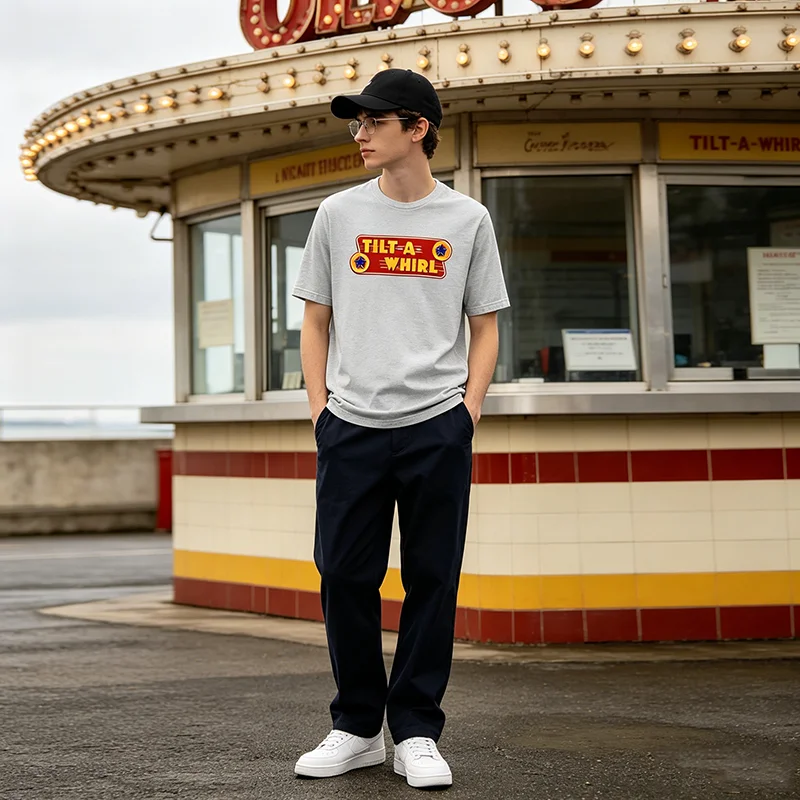 Tilt-A-Whirl T-Shirt Retro Vergnügungspark Klassisches Streetwear-T-Shirt Y2k Persönlichkeit Freizeitpark Grafik Spruch T-Shirt für Damen Herren Top – Detail 7