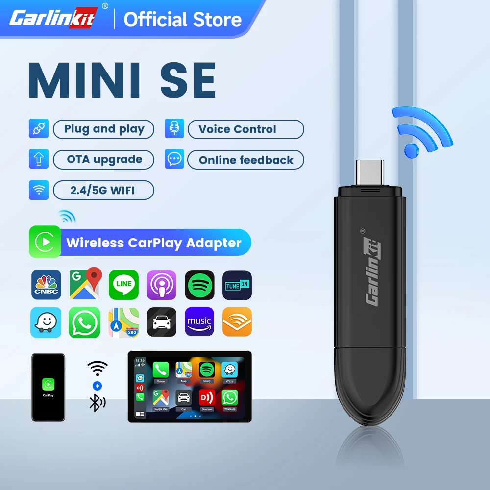 CarlinKit 스마트 카플레이 무선 어댑터, 유선-무선 카플레이 온라인 업그레이드 분할 화면, Waze Spotify 2.4G 5G WiFi BT 5.0