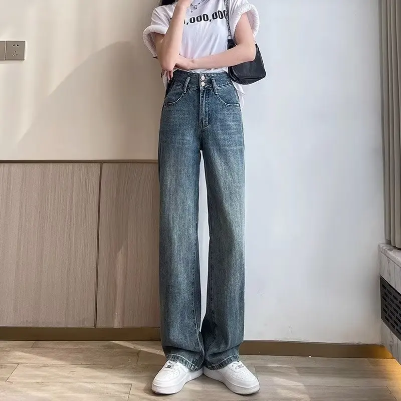 Female pants Retro Wide Leg Jeans Loose Straight Denim Pants Female High Waist Wide Leg Fashion Casual Trousers Comfortable Pant