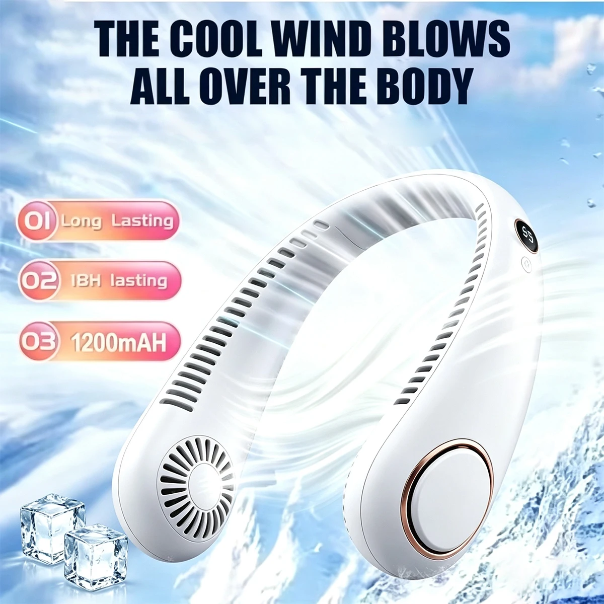 Novo ventilador de teto recarregável por USB, ventilador portátil pequeno para estudantes, escritório, esportes, com display digital, ventilador de teto, ventilador de pescoço.