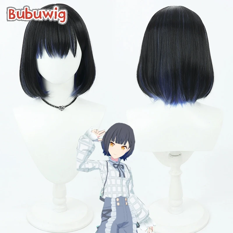 Bubuwig Synthetic Hair Shiraishi An Cosplay Wigs Project Sekai: Colorful Stage feat. Black Mixed Blue Bobo Wig Heat Resistant