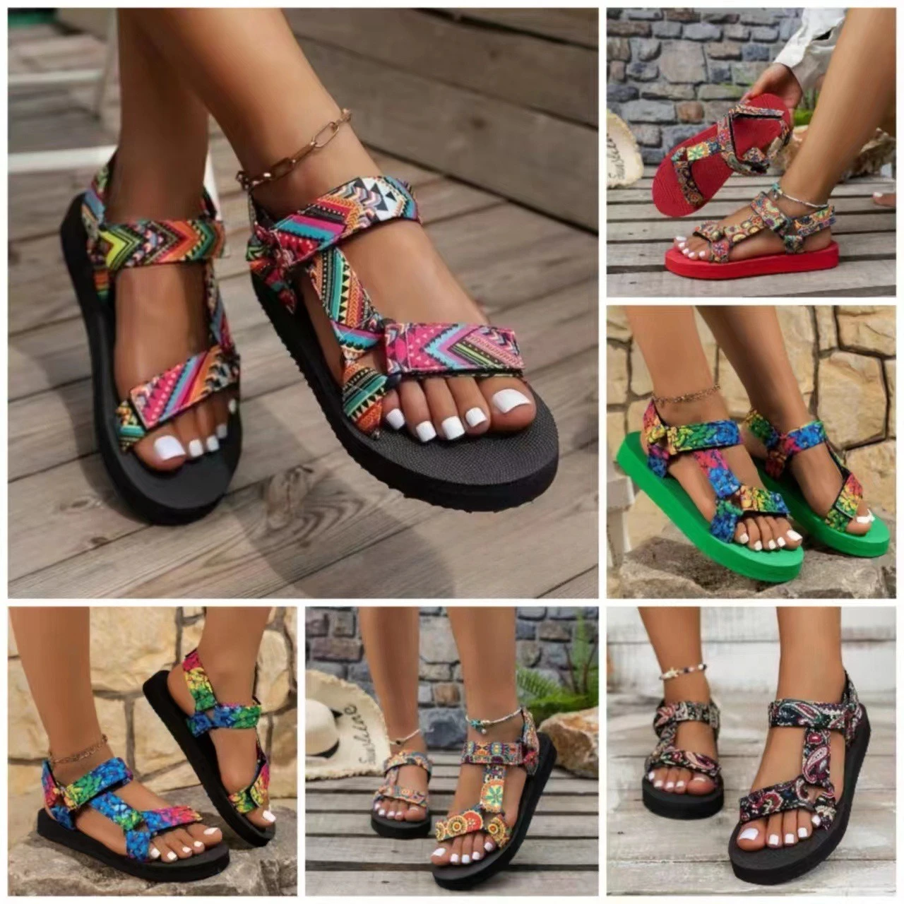 Womens Stylish Paisley Pattern Sandals - Adjustable Ankle Strap, Quick-Dry - Perfect Beach Vacation Shoes for Summer Getaways - view 3