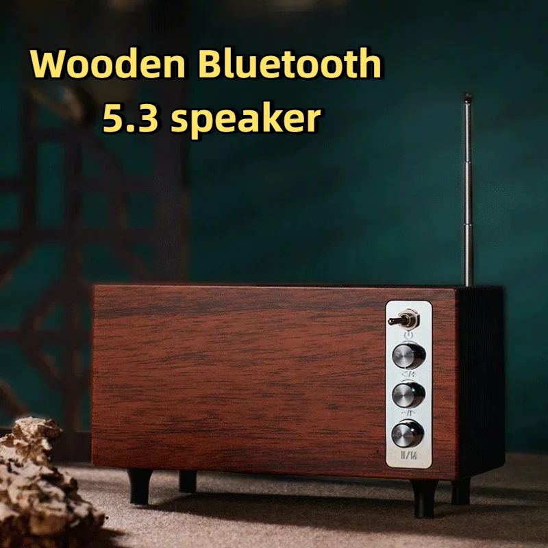 Subwoofer sem fio de alta qualidade caixa de som fm rádio de madeira retro nostálgico portátil hi-fi bluetooth barra de alto-falante suporta cartão tf