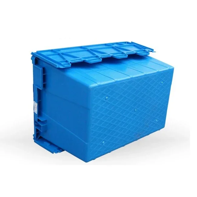 

Foldable Nestable & Stackable Plastic Tote Moving Boxes Crate with Attached Lids for Plastic Storage Bins & Boxes