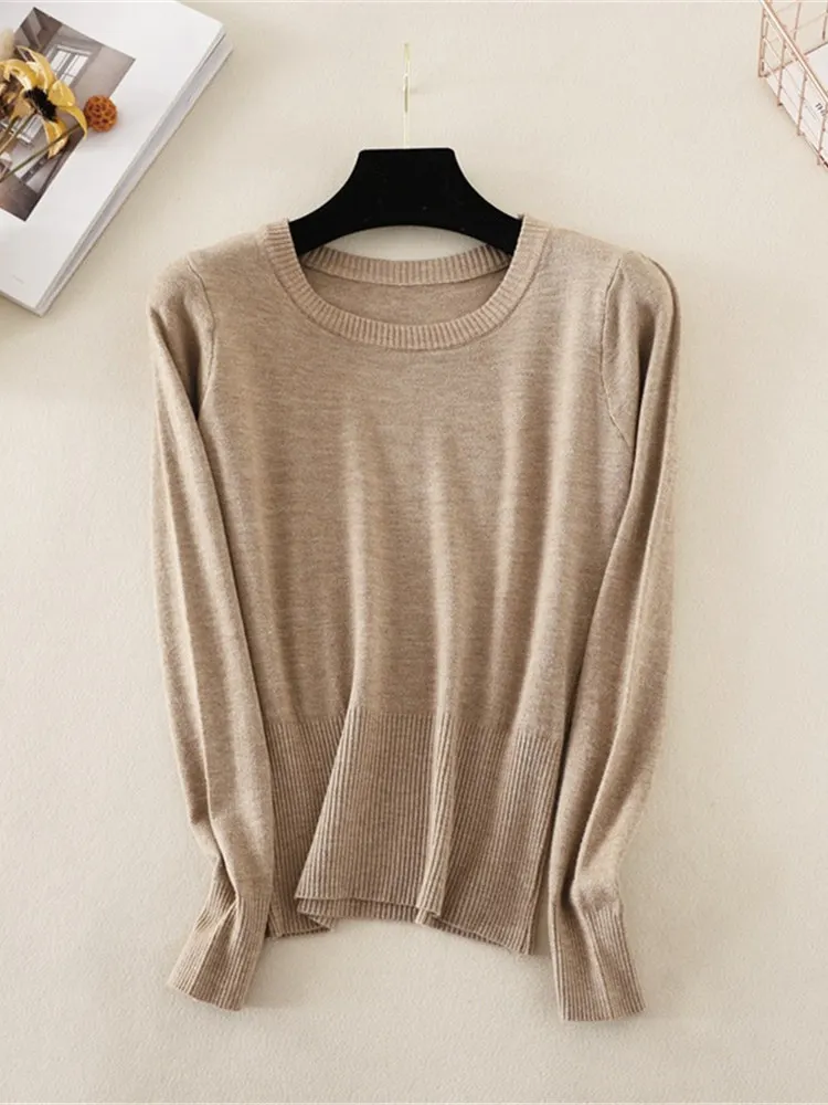 Kobiety jesień zima Casual długi sweter z rękawem podstawowe O-Neck sweter z dzianiny sweter kobiet miękkie bluzy Top