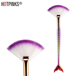 1 PCS Fan-Shaped Makeup Brush Flat Highlight Blush Powder Loose Powder Face Brush Mermaid Makeup Brush Soft Cosy Makeup Tools