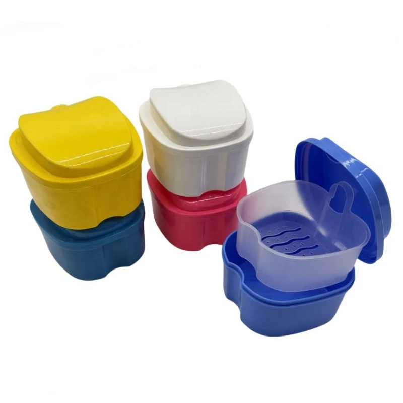 GULPOOE 1Pc Oral Denture Care Bath Box Dental False Teeth Storage Box with Hanging Net Container  Soaking Artificial Tooth Boxes