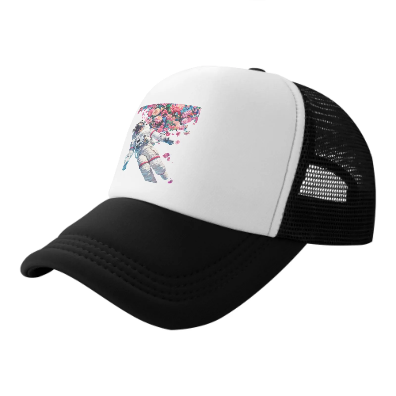

Astronaut With Flower Fashion Baseball Hat Breathable Adult Cap Outdoor Mesh Hat Travelling Sun Protection For Men Women