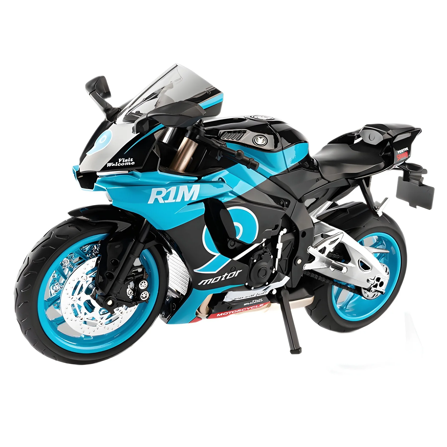 

1: 9 Yamaha R1M Simulation Alloy Motorcycle Model Sound and Light Sliding Collection Ornament for Boys' Party Gift