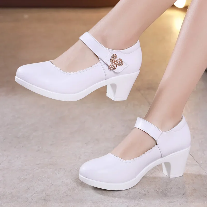 5 8 10cm Small Size 32-43 Shallow Med Block Heels Mary Janes Wedding Shoes Bride Fall 2024 Thick Bottom Platform Pumps Model Mom