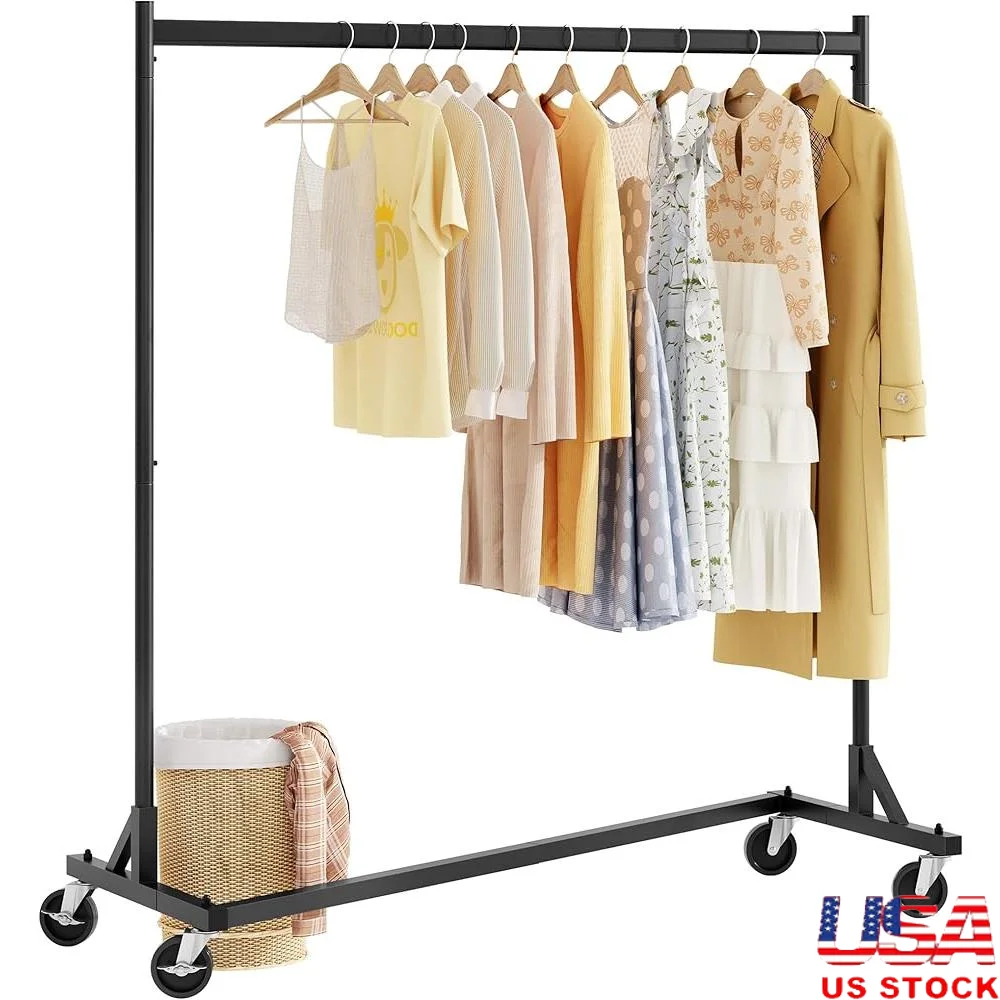 

Heavy Duty Z-Base Mobile Clothing Rack with Triangular Support Easy Assembly and Space Saving