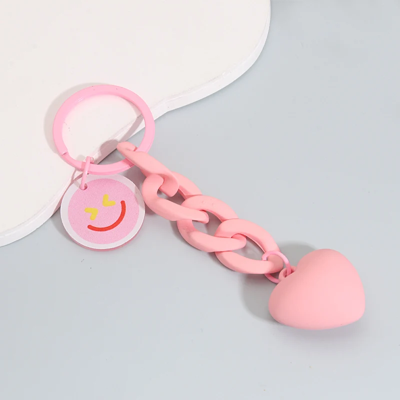 Handmade Smile Heart Keychain Plastic Pink Chain Lcuk Key Ring For Women Girls Handbag Pendant Accessorie Car Keys Jewelry Gifts