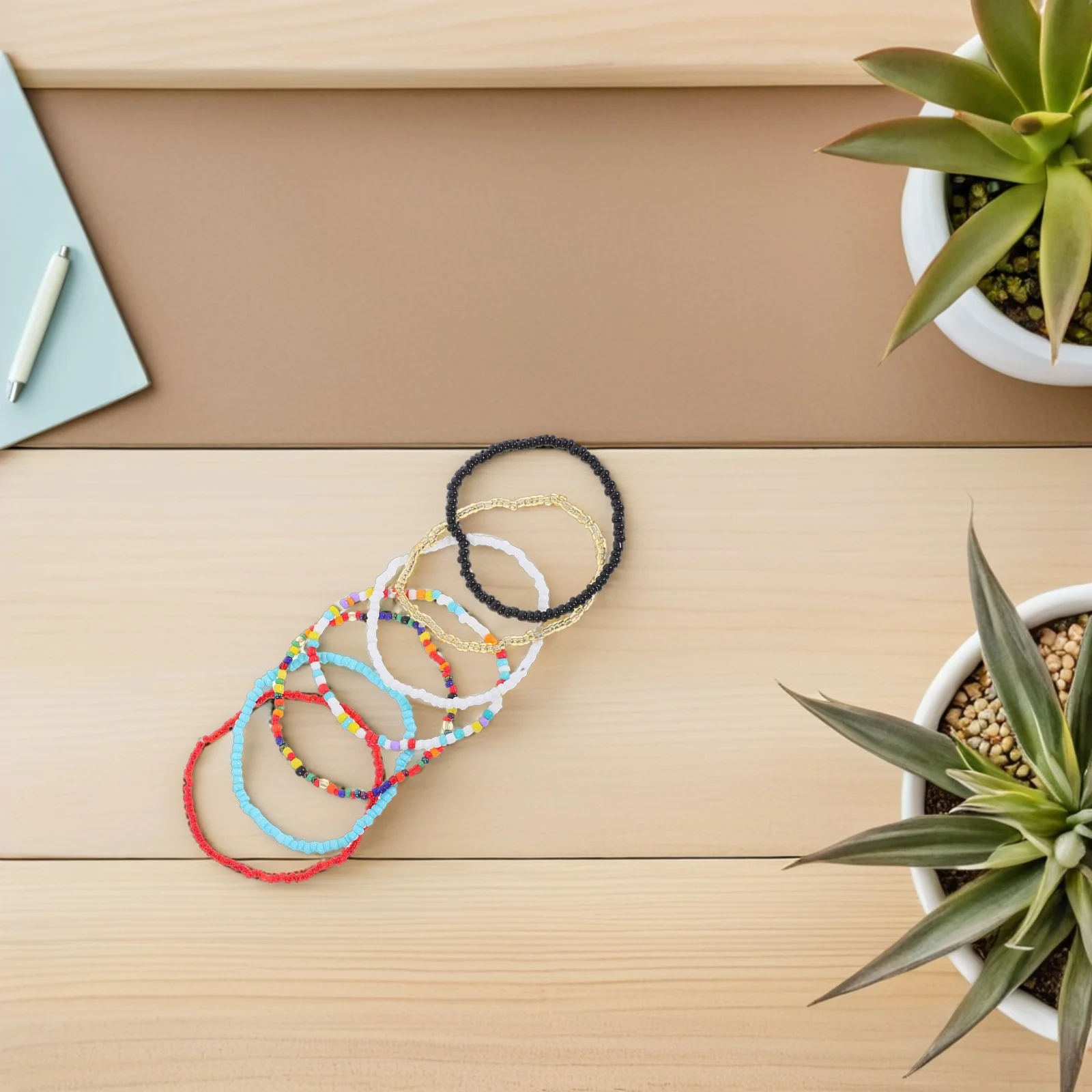 

7Pcs Women Bracelets Single Layer Handmade Lightweight Wrist Chains Colorful Festival Beaded Bracelets for Travel Party Daily