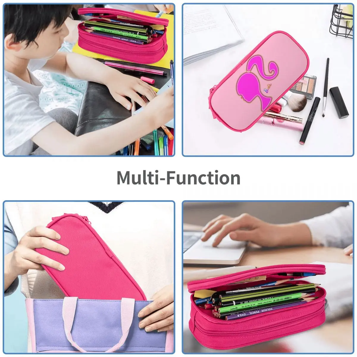 Imagem -05 - Barbie Girl Double Layer Pencil Box Pen Box de Grande Capacidade Pink School Acessórios Girl Make up Bolsa Amazing Gift