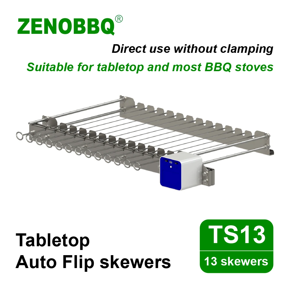 

ZENOBBQ Tabletop Auto Flip Heavy Duty Skewer Kebab Rack without Clamping Universal Replacement Rotisserie Kit BBQ Accessories