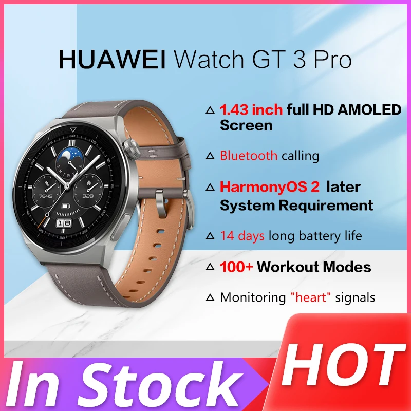 Original Huawei Watch GT3 Pro Watch Sport Bluetooth Call Blood Oxygen Detection Heart Rate Monitoring Long Battery Life