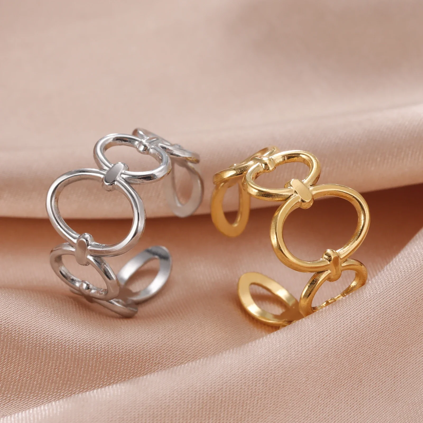 Edelstahl Offene Ringe für Frauen Geometrisches Herz Weizenähren Verstellbarer Fingerring Modeschmuck Geburtstagsgeschenk Großhandel – Detail 20