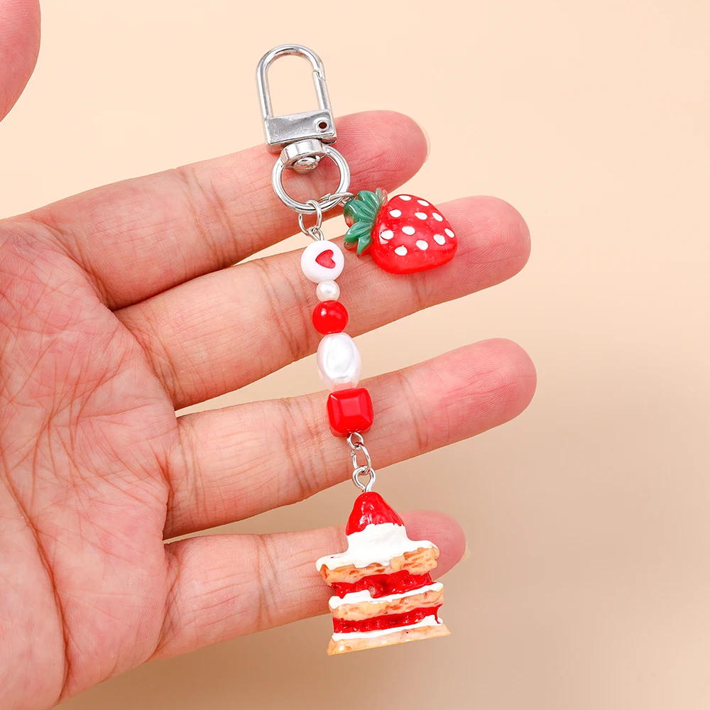

Aihua Cartoon Sweet Strawberry Cake Keychains for Women Strawberry Pendant Keyring Car Key Holder Handbag Decor Jewelry Gifts