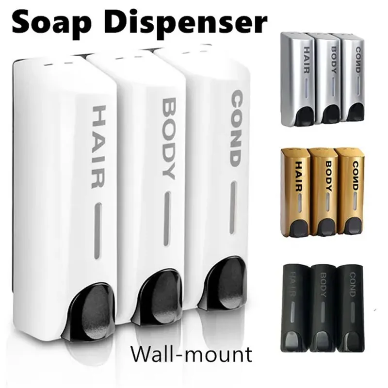 Triple dispensador de jabón de manos, accesorio de montaje en pared para Gel de ducha, champú, contenedor de jabón líquido, 350ml