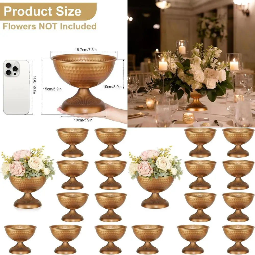 

Набор из 10 маленьких металлических ваз из античного золота для свадебных центральных элементов, идеально подходит для цветочных композиций и декора