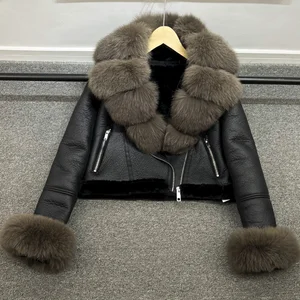 معطف فرو الثعلب الطبيعي الكبير للنساء معطف دافئ سميك ريترو جلد خراف ملابس نسائية خريف وشتاء 2024 أعلى 8 مبيعات معطف فرو الثعلب الحقيقي - رقم 1