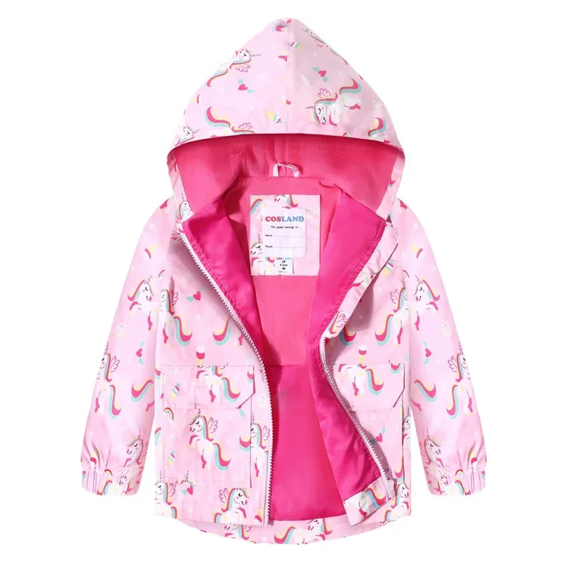 

Детский костюм единорога, плащ для девочек, непромокаемая куртка-дождевик с капюшоном для малышей, розовая уличная одежда