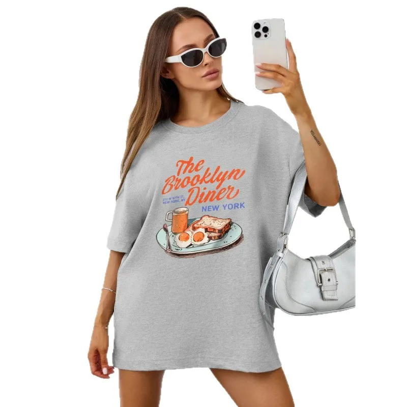 Décontracté ample rond Ne ort Sve imprimé T-shirt Faionable haut femmes été coton mélange T-shirt Dr